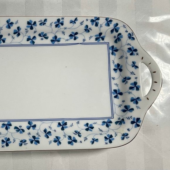 Blue/White/Gold China Rectangular Bread Serving Tray - Picture 2 of 3